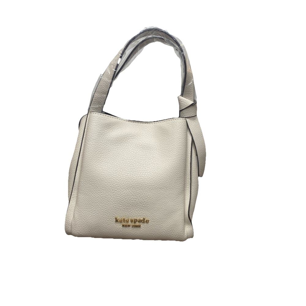 kate spade New York Knott Pebbled Leather Satchel Tote Crossbody Bag Cream Small